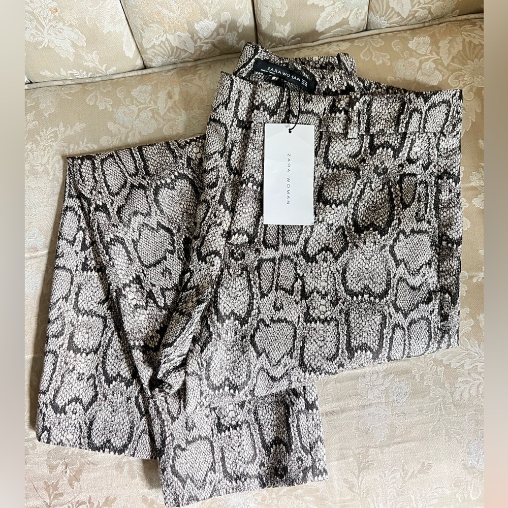 ZARA nwt ankle pants trousers snake print with pockets
